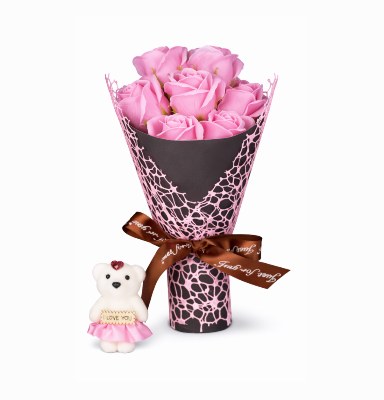 Bouquet de roses éternelle Rouge & mini ourson