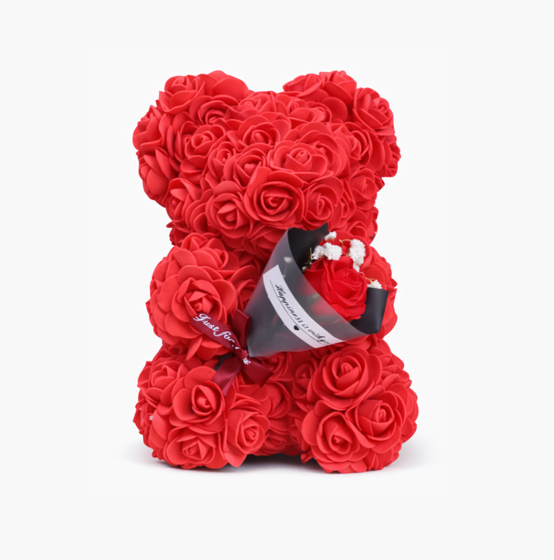 Ourse en roses avec mini Bouquet
