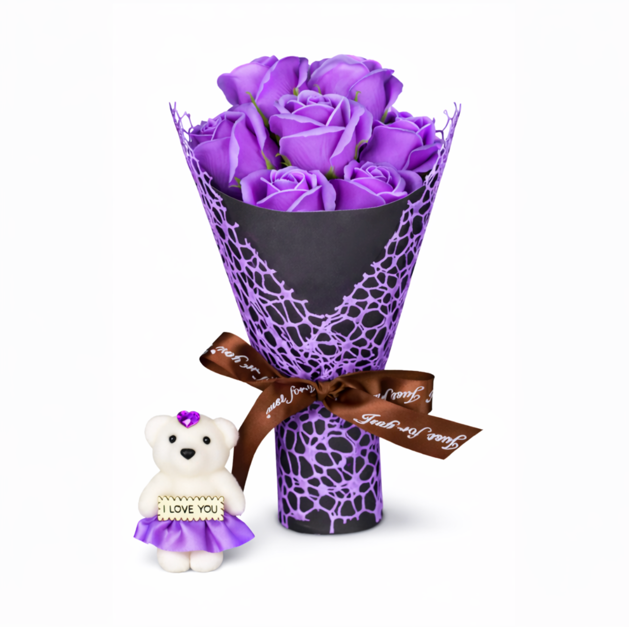 Bouquet de roses éternelle Rouge & mini ourson