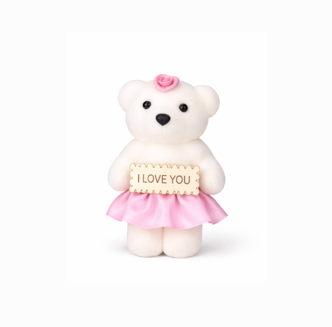 Bouquet de roses éternelle rose & mini ourson