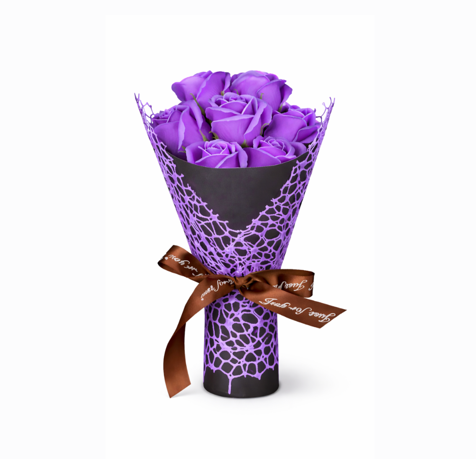 bouquet de roses éternelle mauve & mini ourson