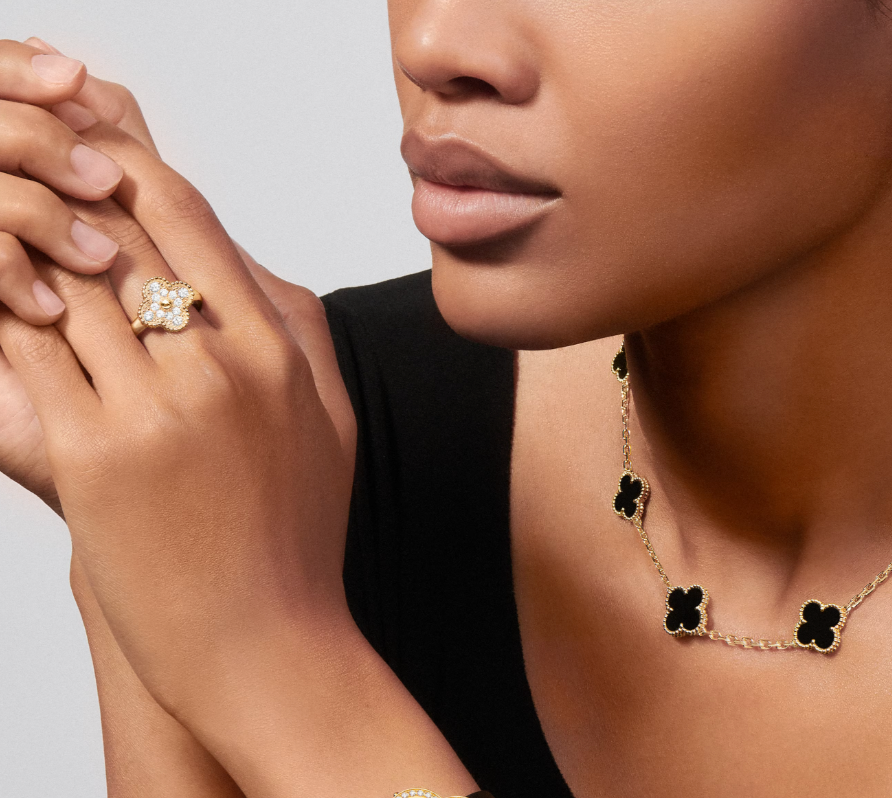 Collier Vintage trèfles Noir