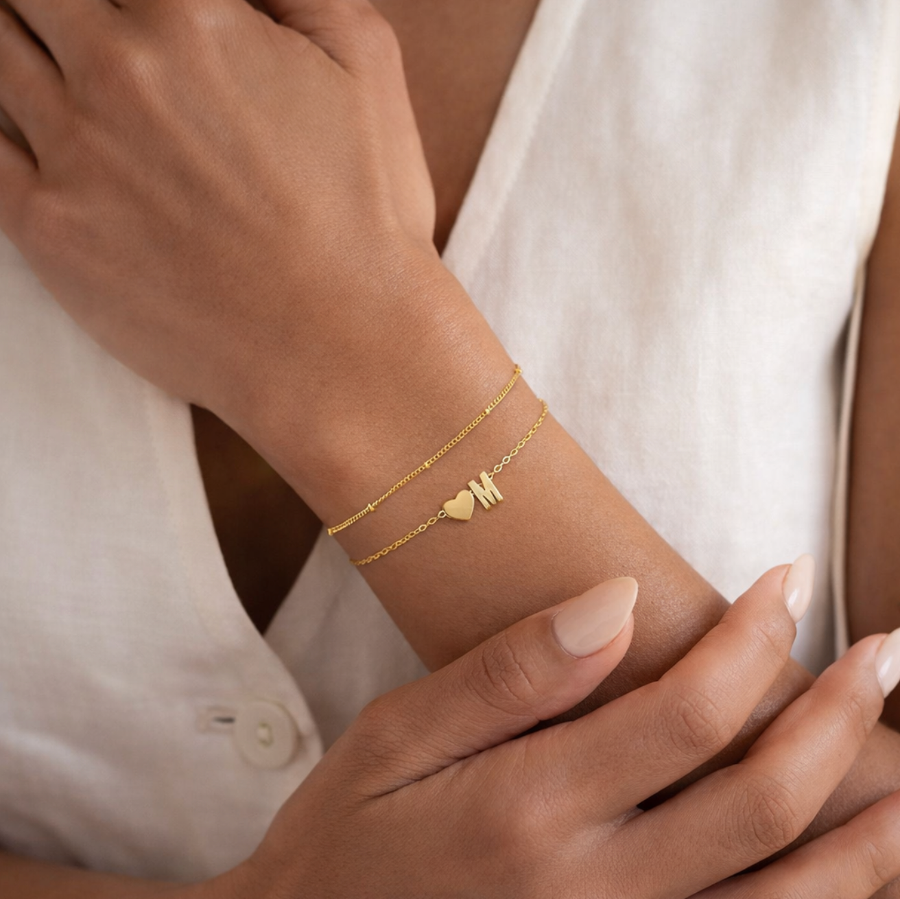 Duo de Bracelets Personnalisables Cœur & Initiale