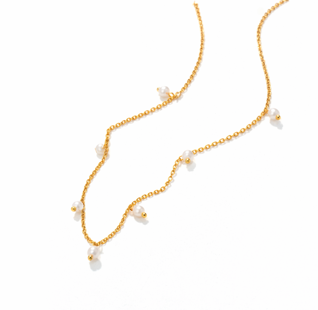 Collier or à perles pendantes