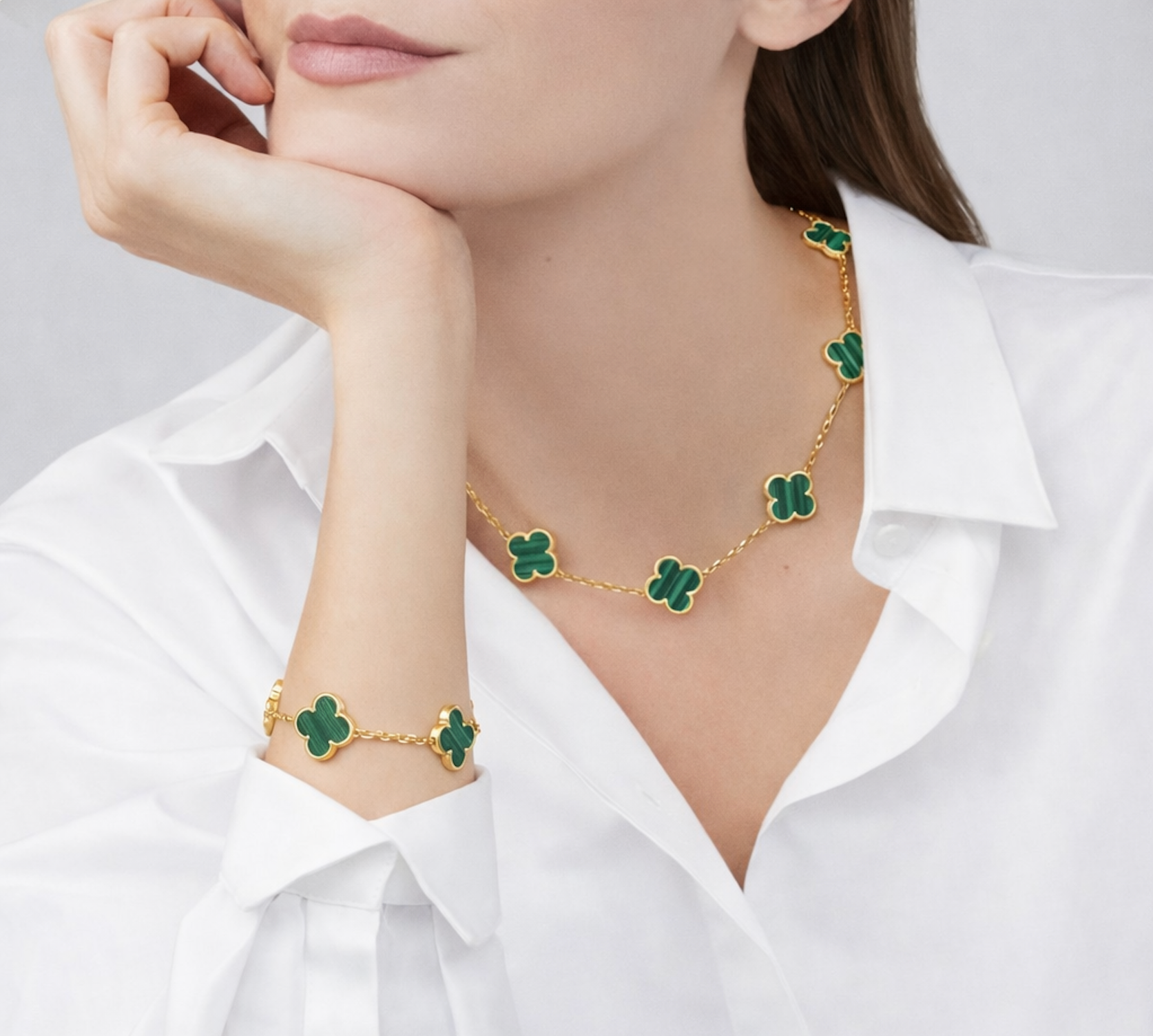 Collier Vintage trèfles Vert